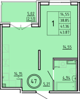 1 ккв № 47 Корп.: 2 , Секция 2  в ЖК Образцовый квартал 16