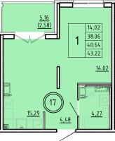 2 ккв (Евро) № 17 Корп.: 3 , Секция 1  в ЖК Образцовый квартал 16