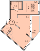 2 ккв № 117 Корп.: 2 , Секция 3  в ЖК Образцовый квартал 16