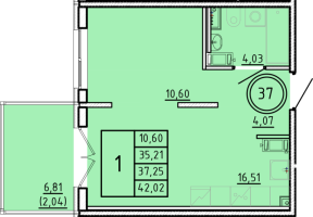 2 ккв (Евро) № 37 Корп.: 1 , Секция 1  в ЖК Образцовый квартал 16