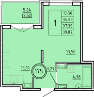 1 ккв № 175 Корп.: 2 , Секция 5  в ЖК Образцовый квартал 16