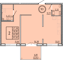 2 ккв № 93 Корп.: 1 , Секция 3  в ЖК Образцовый квартал 16