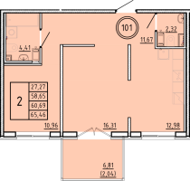 2 ккв № 101 Корп.: 1 , Секция 3  в ЖК Образцовый квартал 16