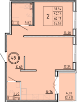 2 ккв № 48 Корп.: 3 , Секция 2  в ЖК Образцовый квартал 16