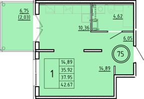 1 ккв № 75 Корп.: 3 , Секция 3  в ЖК Образцовый квартал 16
