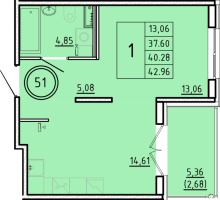 1 ккв № 51 Корп.: 2 , Секция 2  в ЖК Образцовый квартал 16