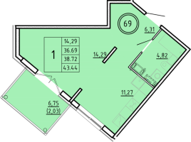 1 ккв № 69 Корп.: 3 , Секция 3  в ЖК Образцовый квартал 16