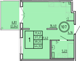 2 ккв (Евро) № 107 Корп.: 1 , Секция 4  в ЖК Образцовый квартал 16