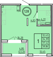 1 ккв № 128 Корп.: 1 , Секция 4  в ЖК Образцовый квартал 16