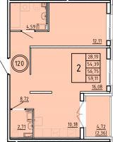 2 ккв № 120 Корп.: 1 , Секция 4  в ЖК Образцовый квартал 16