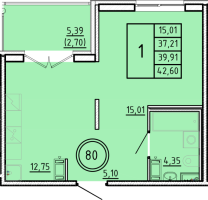 1 ккв № 80 Корп.: 1 , Секция 3  в ЖК Образцовый квартал 16
