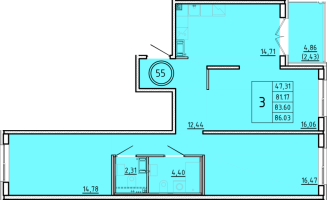 3 ккв № 55 Корп.: 3 , Секция 2  в ЖК Образцовый квартал 16