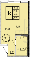 Студия № 97 Корп.: 1 , Секция 3  в ЖК Образцовый квартал 16