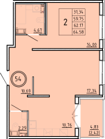 2 ккв № 54 Корп.: 3 , Секция 2  в ЖК Образцовый квартал 16