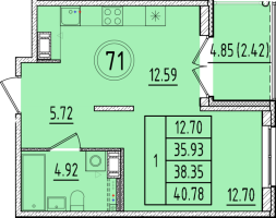 1 ккв № 71 Корп.: 2 , Секция 3  в ЖК Образцовый квартал 17