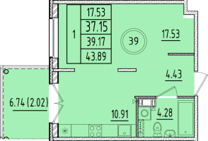 1 ккв № 39 Корп.: 3 , Секция 2  в ЖК Образцовый квартал 17
