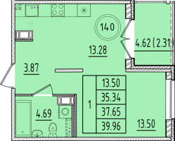 1 ккв № 140 Корп.: 1 , Секция 4  в ЖК Образцовый квартал 17