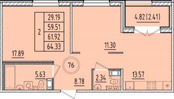 2 ккв № 76 Корп.: 3 , Секция 3  в ЖК Образцовый квартал 17