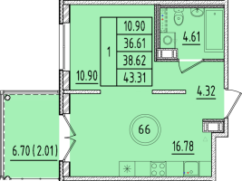 2 ккв (Евро) № 66 Корп.: 1 , Секция 2  в ЖК Образцовый квартал 17