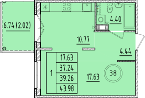 1 ккв № 38 Корп.: 3 , Секция 2  в ЖК Образцовый квартал 17