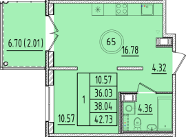2 ккв (Евро) № 65 Корп.: 1 , Секция 2  в ЖК Образцовый квартал 17