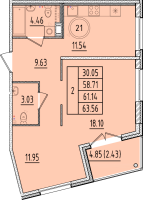 2 ккв № 21 Корп.: 1 , Секция 1  в ЖК Образцовый квартал 17