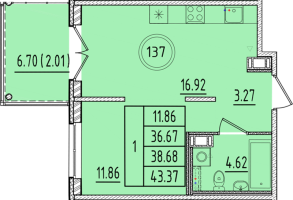 2 ккв (Евро) № 137 Корп.: 1 , Секция 4  в ЖК Образцовый квартал 17