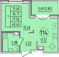 1 ккв № 114 Корп.: 2 , Секция 4  в ЖК Образцовый квартал 17