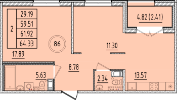2 ккв № 86 Корп.: 3 , Секция 3  в ЖК Образцовый квартал 17