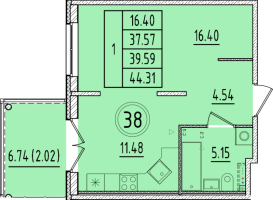 1 ккв № 38 Корп.: 2 , Секция 2  в ЖК Образцовый квартал 17