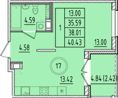 1 ккв № 17 Корп.: 1 , Секция 1  в ЖК Образцовый квартал 17