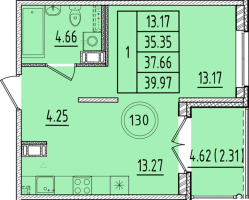 1 ккв № 130 Корп.: 1 , Секция 4  в ЖК Образцовый квартал 17