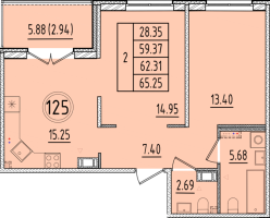 3 ккв (Евро) № 125 Корп.: 2 , Секция 4  в ЖК Образцовый квартал 17