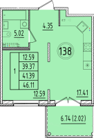 2 ккв (Евро) № 138 Корп.: 2 , Секция 5  в ЖК Образцовый квартал 17
