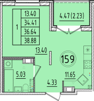 1 ккв № 159 Корп.: 2 , Секция 5  в ЖК Образцовый квартал 17