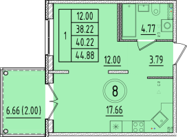2 ккв (Евро) № 8 Корп.: 2 , Секция 1  в ЖК Образцовый квартал 17