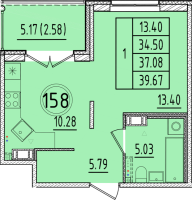 1 ккв № 158 Корп.: 2 , Секция 5  в ЖК Образцовый квартал 17