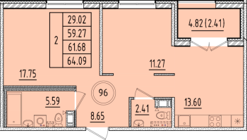 2 ккв № 96 Корп.: 3 , Секция 3  в ЖК Образцовый квартал 17