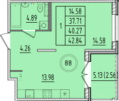 1 ккв № 88 Корп.: 1 , Секция 3  в ЖК Образцовый квартал 17