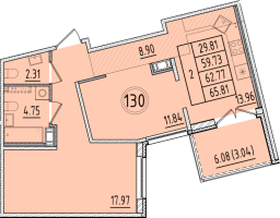 2 ккв № 130 Корп.: 2 , Секция 4  в ЖК Образцовый квартал 17