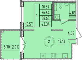 2 ккв (Евро) № 2 Корп.: 1 , Секция 1  в ЖК Образцовый квартал 17
