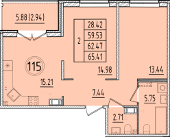 3 ккв (Евро) № 115 Корп.: 2 , Секция 4  в ЖК Образцовый квартал 17