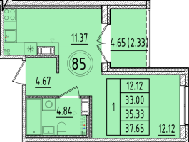 1 ккв № 85 Корп.: 2 , Секция 3  в ЖК Образцовый квартал 17