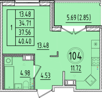 1 ккв № 104 Корп.: 2 , Секция 4  в ЖК Образцовый квартал 17