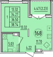 1 ккв № 168 Корп.: 2 , Секция 5  в ЖК Образцовый квартал 17