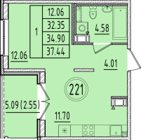 1 ккв № 221 Корп.: 1 , Секция 8  в ЖК Образцовый квартал 6.4