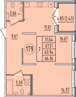 2 ккв № 179 Корп.: 1 , Секция 7  в ЖК Образцовый квартал 6.4