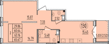 3 ккв (Евро) № 130 Корп.: 1 , Секция 5  в ЖК Образцовый квартал 6.4