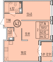 3 ккв (Евро) № 42 Корп.: 1 , Секция 2  в ЖК Образцовый квартал 6.4