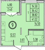 1 ккв № 9 Корп.: 2 , Секция 1  в ЖК Образцовый квартал 6.4
